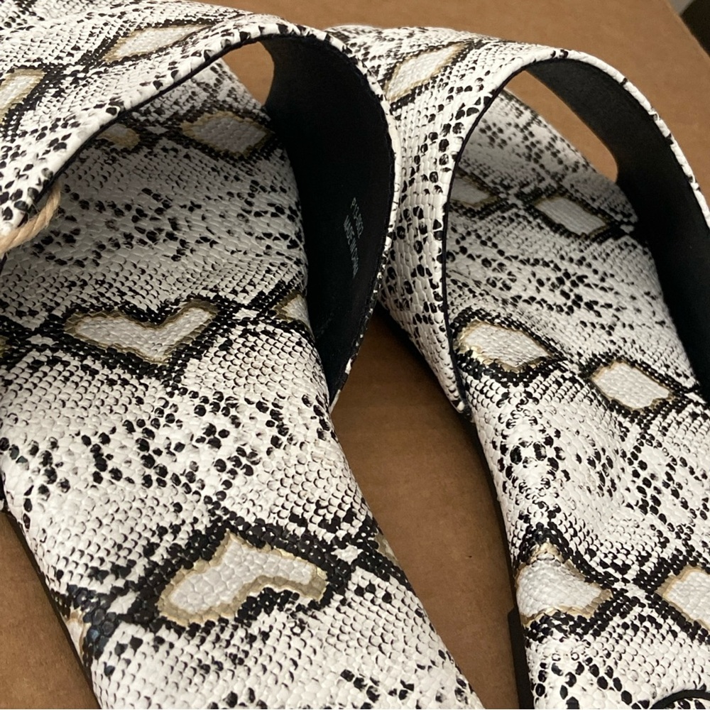 Textured Snake-Print Slide Sandals - White/Black - Picture 6 of 11